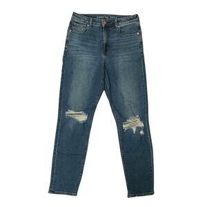 American Eagle Mom Jean Womens 6 Blue Stretch High Rise Comfort Distressed